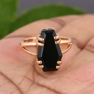 Authentic The Eternal Rest Black Onyx Coffin Talisman - Shadow Work & Grounding Rose Gold Ring
