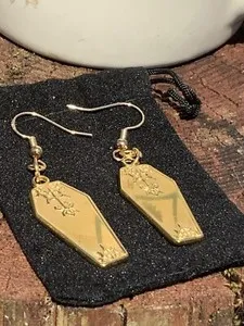 Authentic Earrings Coffin Shape 14 ct Gold Plated Alternative Goth Halloween Unique