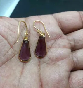 Authentic Coffin Design Amethyst Gold Plated Dangle Earrings Jewelry For Her