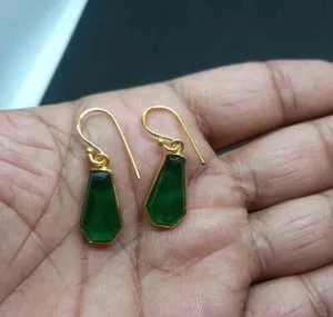 Authentic Coffin Design Green Gemstone Gold Plated Dangle Earrings Jewelry For Her