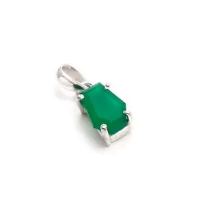 Authentic Natural Green Onyx Coffin Shape Pendant Solid Silver Charm Jewelry Birthday