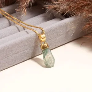 Authentic Natural Moss Agate Coffin Necklace Gold Fill 925 Sterling Silver Jewelry For Her