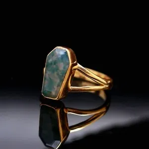 Authentic 100% Natural Moss Agate Coffin Shape Gold Plated Ring Handmade Jewelry For Her