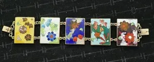 Authentic Vintage Gold Plated Cloisonne Enamel Bracelet (5 Large Panel) By Robert Kuo