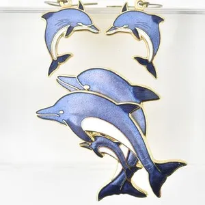 Authentic Dolphin's Whisper: Earrings & Family Brooch of Enchanted Aquatic Wisdom