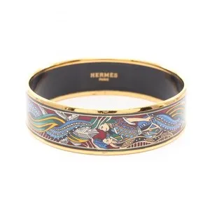 Authentic HERMES Email GM Bangle Bracelet Gold Plated Cloisonne Multicolor Used Women