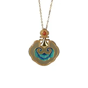 Authentic S925 sterling silver gold-plated cloisonne& jade pendant, Chinese pendant lady