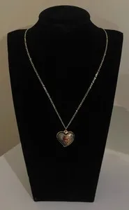 Authentic Vintage Chinese Cloisonne Enamel Heart Pendant Necklace 925 Gold Plated