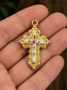 Authentic Gold Plated Sterling Silver Cloisonne Cross Pendant Necklace with 18" Chain