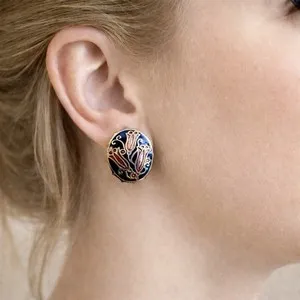 Authentic Crimson Tulip Cloisonne Studs in Radiant 22ct Gold