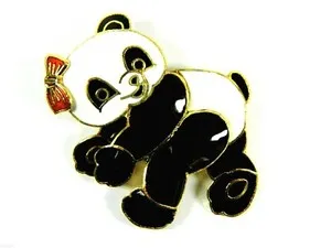 Authentic Cloisonne Enamel Pin Brooch,Giant Panda Design,Gold Plated,Handicraft