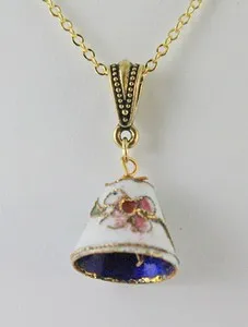 Authentic Cute Cloisonne Bell Necklace with 18" Chain Gold Plated Your Choice of 2 Colors