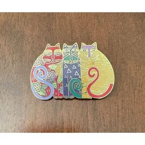 Authentic Vintage 80 Laurel Burch Mysticats Gold Plated Cloisonne Brooch Pin Art Deco Boho