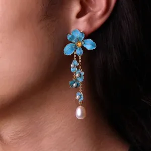 Authentic Celestial Whispers Cloisonne and Pearl Tassel Talisman Earrings