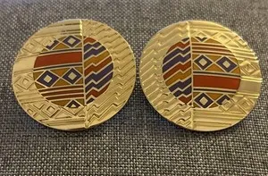 Authentic Vtg Laurel Burch Zulo 22K Gold Plated Cloisonne Enamel Clip On Earrings 1980’s