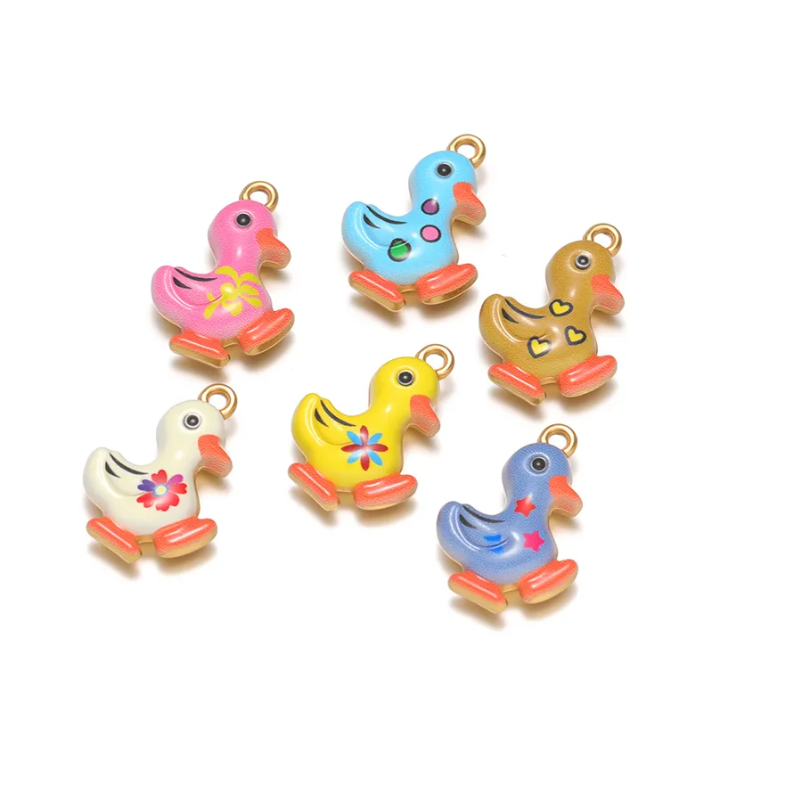 Authentic 4pcs Colorful Enamel Duck Pendants Animal Charms for Kids Earrings Bracelet Making DIY Necklace Jewelry Supplies