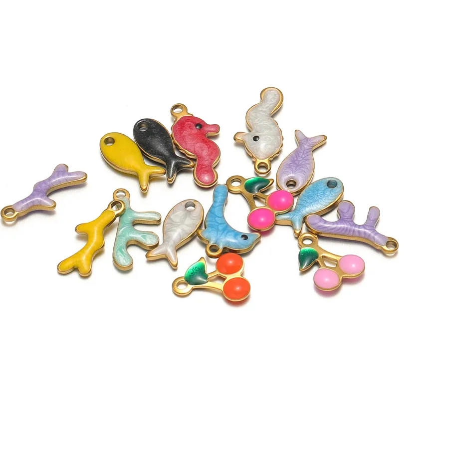 Authentic 20pcs Enamel Seahorse Dolphin Fish Charms Earrings Pendants for DIY Jewelry Supplies Bracelets Necklaces Making