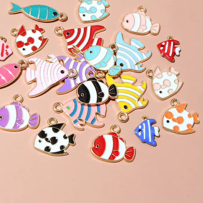 Authentic 20pcs Enamel Fish Charms Pendant for Earrings Necklace Bracelet Findings Metal DIY Jewelry Making Accessories