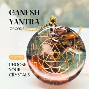 Authentic GANESH YANTRA Custom Orgone Energy +50 crystals. Prosperity, Spiritual growth.