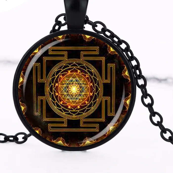 Authentic Steampunk Sri yantra mandala Glass Dome Pendant Necklace DIY Handmade Buddhist Sacred Geometry Jewelry Charm Trendy HZ1