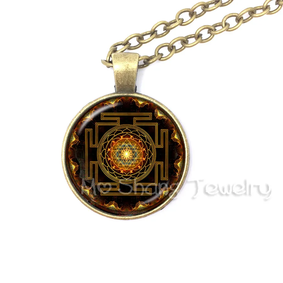 Authentic 1pc Sri Yantra Mandala Glass Dome Pendant Necklace DIY Handmade Buddhist Spiritual Religion Jewelry Charm Trendy