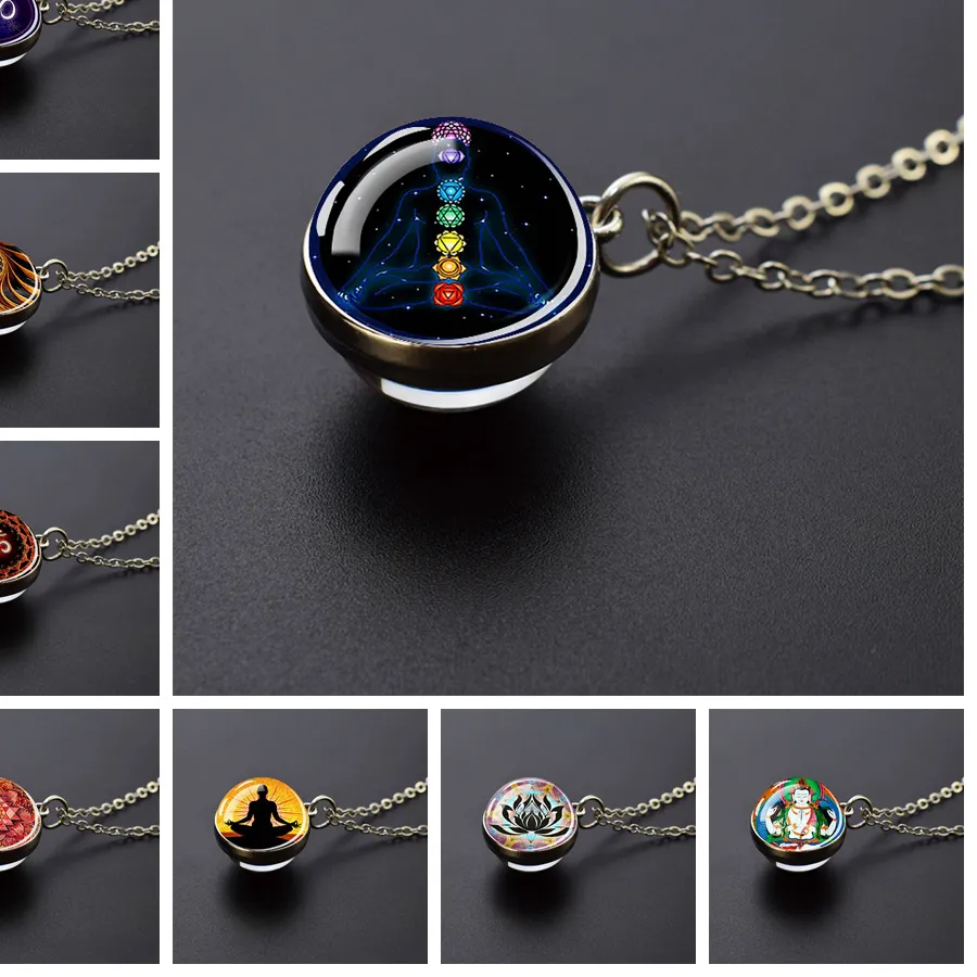 Authentic Sacred Geometry Seven Chakra Sri Yantra Glass Ball Pendant