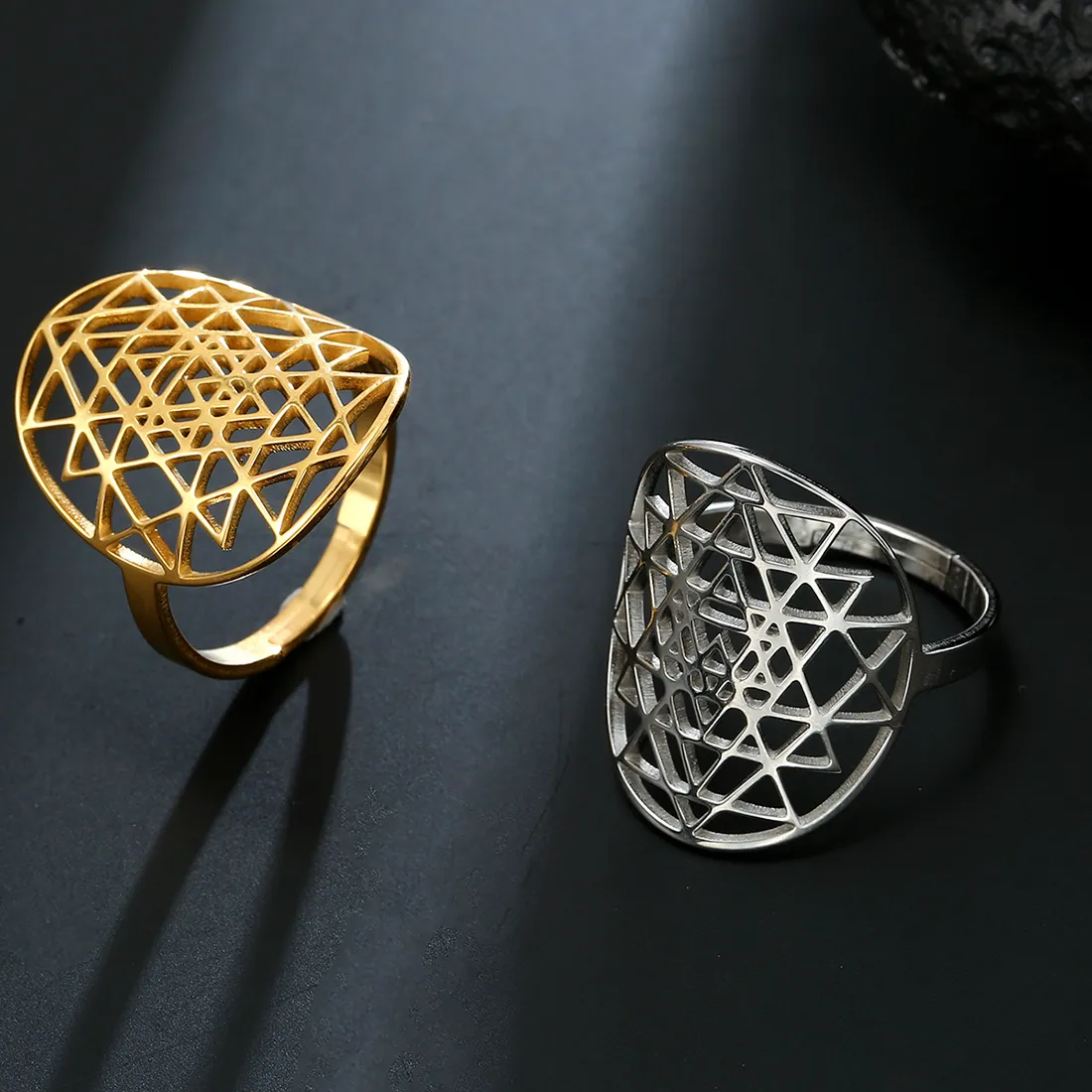 Authentic LIKGREAT Sri Yantra Meditation Ring for Women Gold Color Geometry Adjustable Finger Rings Indian Yoga Jewelry