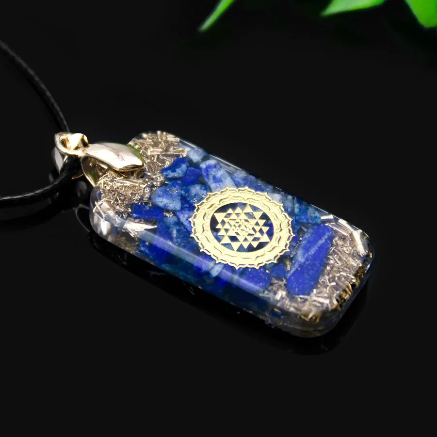 Authentic Lapis Lazuli Pendant Necklace Yoga Handmade Metatron Cube Sri Yantra Orgonite Chakras Reiki Sign Quartz Pendulum