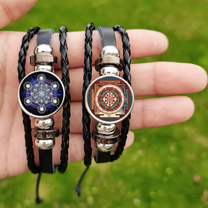Authentic Metatron Cube and Sacred Geometry Leather Talisman Wristband