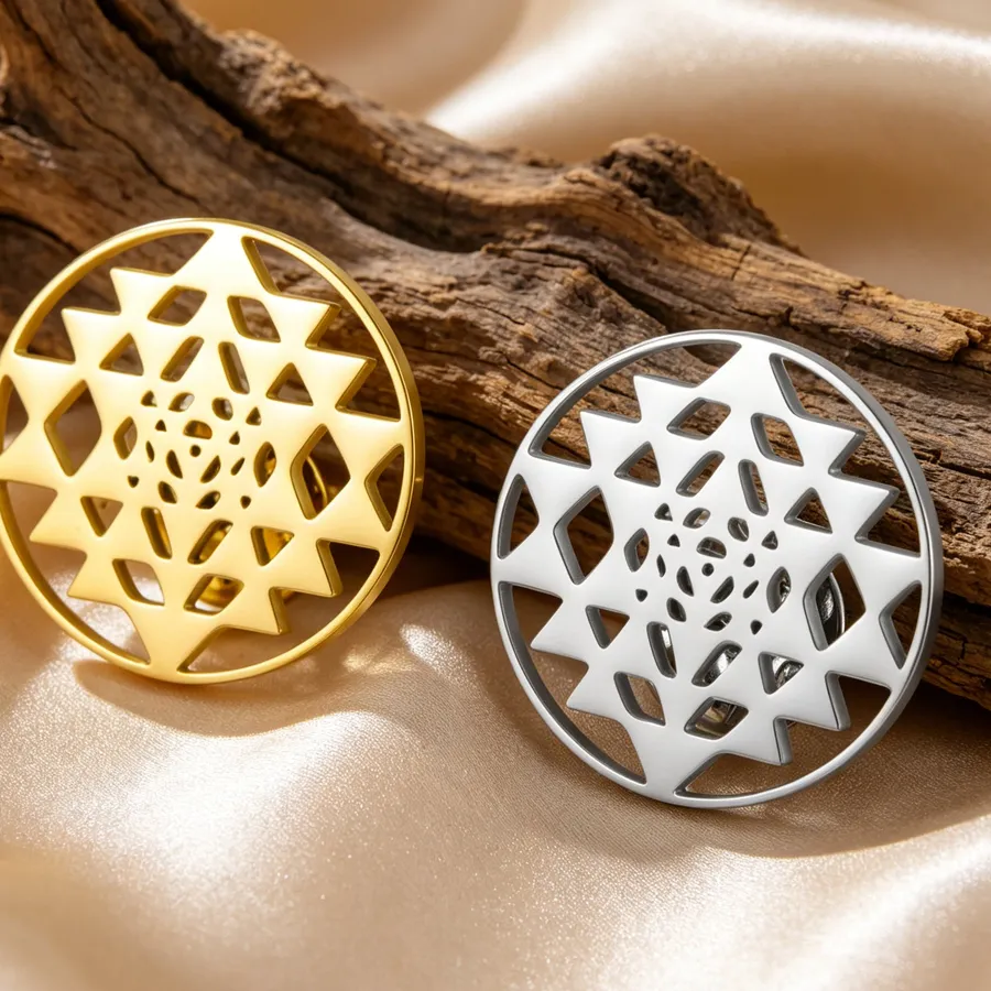 Authentic 1PC Sri Yantra Brooch Pins Shri Chakra Mandala Sacred Geometry Healing Symbol Yoga Jewelry