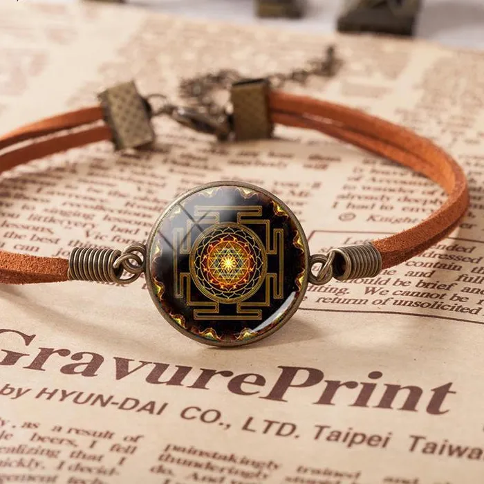 Authentic Sri Yantra Sacred Geometry Leather Talisman Bracelet
