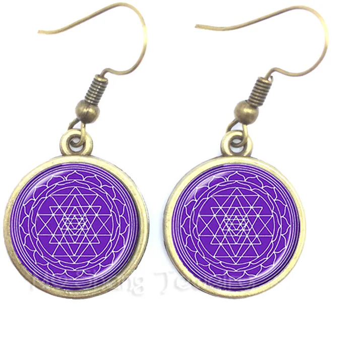 Authentic Buddhist Sri Yantra Earrings,Sri Yantra Mandala Drop Earrings Sacred Geometry Sri Yantra Jewelry,Buddhist Jewelry For Women