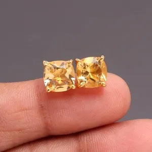 Authentic Citrus Sunlit Protection: Citrine Quartz Cushion Stud Earrings