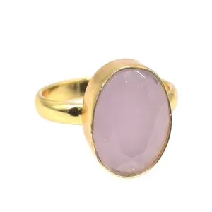 Authentic Pink Rose Quartz Gemstone Ring Gold Plated Jewelry Pink Ring US 7.5 G748