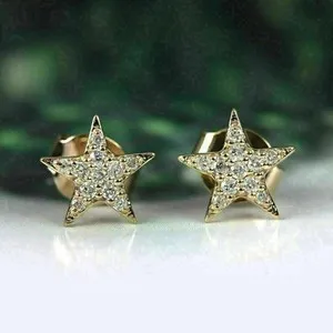 Authentic Women 14K Gold Plated 1.50Ct Round Simulated Diamond Stunning Star Stud Earring