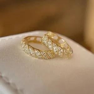 Authentic Stunning Round Cut Simulated Diamond Huggie Hoop Earrings 14K Yellow Gold Plated