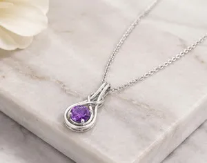 Authentic Amethyst Empress: 1Ct Round Cut Simulated Amethyst Pendant Necklace in 14K White Gold Plated Elegance