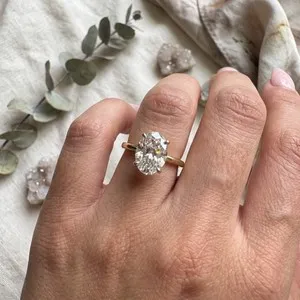 Authentic Stunning 2.00ct Oval Moissanite Engagement Ring in Sterling Silver Gold Plated