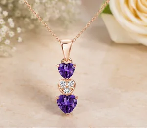 Authentic Heart of Amethyst: 2‑Carat Enchanted Pendant in Golden Radiance