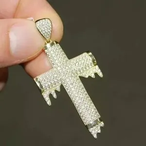 Authentic Celestial Cross of Luminous Moissanite: 14K Gold-Plated Pendant