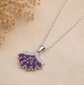 Authentic 2Ct Oval Cut Simulated Amethyst Stunning Pendant Necklace 14K White Gold Plated