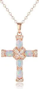 Authentic Ethereal Opal Cross: 18‑inch Gold‑Plated Guardian of the Heart