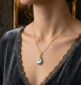 Authentic Stunning 18K Gold Plated Raw Baroque Pearl Pendant Necklace | 18" Princess Chain
