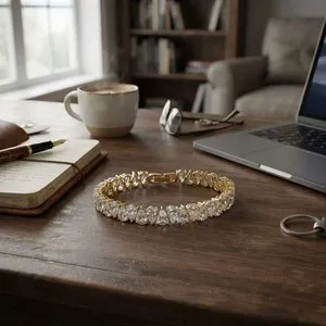 Authentic Stunning 14K Gold Plated CZ Tennis Bracelet - 6.5" Hypoallergenic Bridal