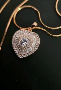 Authentic Stunning 18Kt Heavy Gold Plated CZ Heart Pendant Necklace