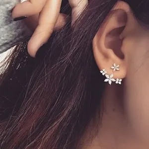 Authentic Marquise Simulated Diamond Stunning Fancy Climber Earring 14k White Gold Plated