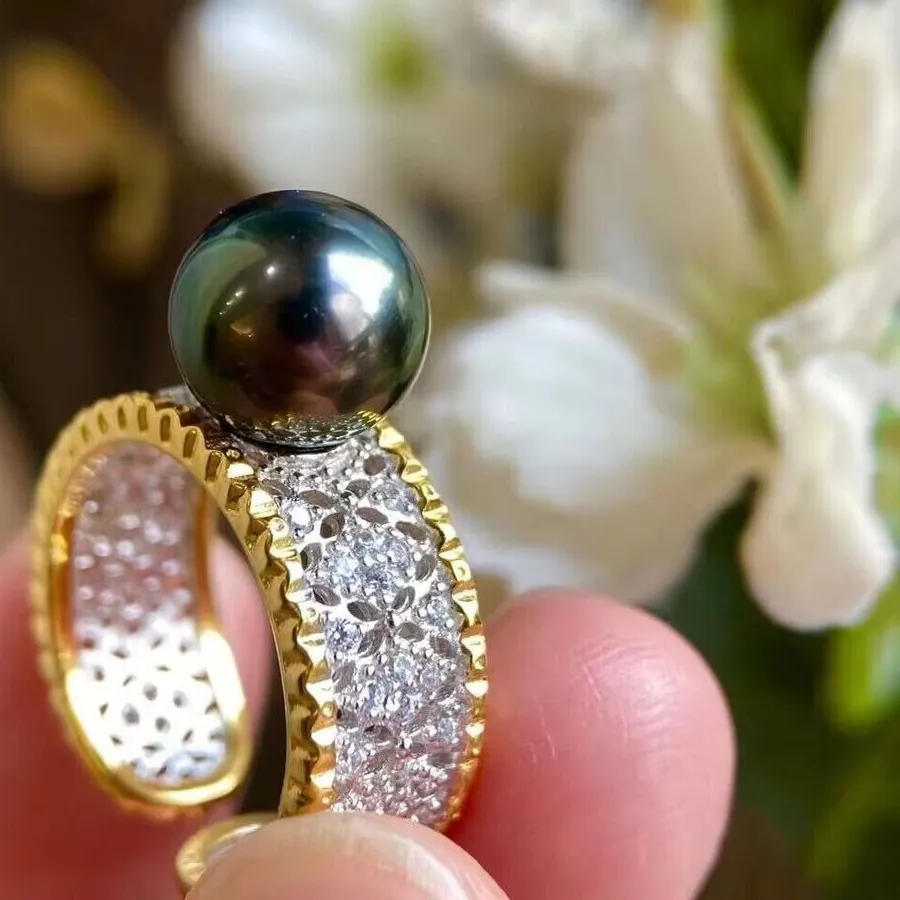 Authentic Midnight Tide Tahitian Pearl Ring - Sacred Abundance and Lunar Wisdom Talisman