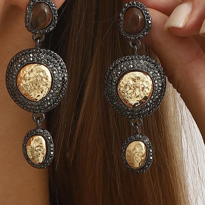 Authentic Stunning Rhinestone Bejewelled Earrings; Women's Bohemia Vintage Round Pendant; Ideal Banquet Party Accessory