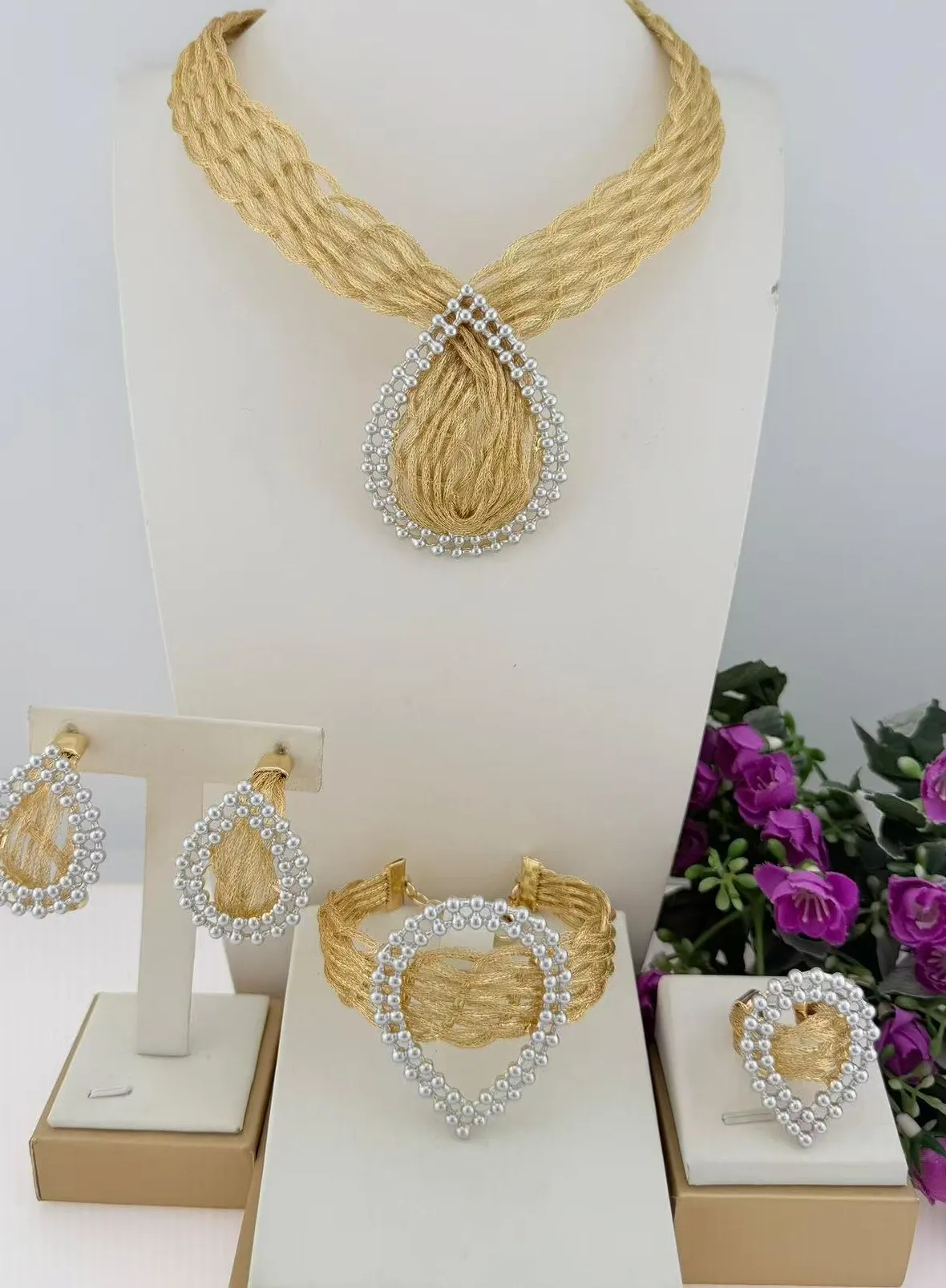 Authentic The Golden Tears of Solace: Four-Piece Two-Tone Waterdrop Talisman Set