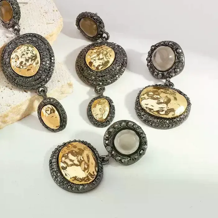 Authentic Moonlit Splendor: Bejewelled Earrings of Radiant Fortune